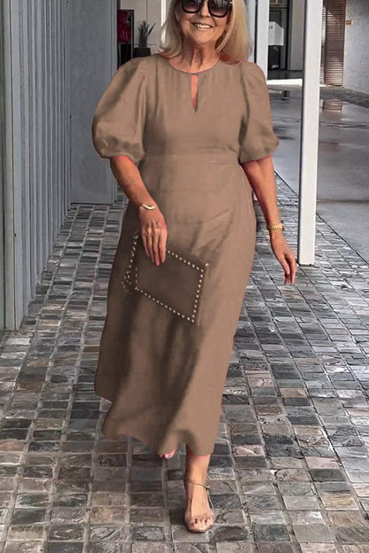 Solid Color Cotton And Linen Dress
