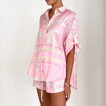 Casual Printed Short Sleeve Shirt & Shorts 2-Piece Set