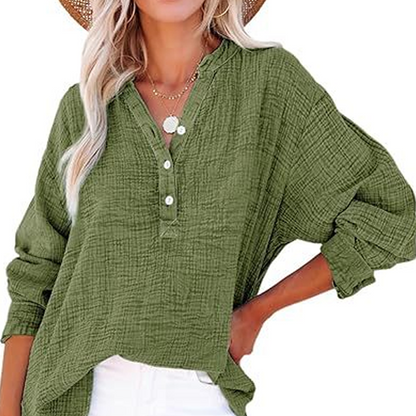 🔥Last Day Sale 50%💖Women’s Casual Gauze Button Neck Long Sleeve Blouse