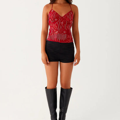 Sexy Embroidered Sequined Cropped Camisole