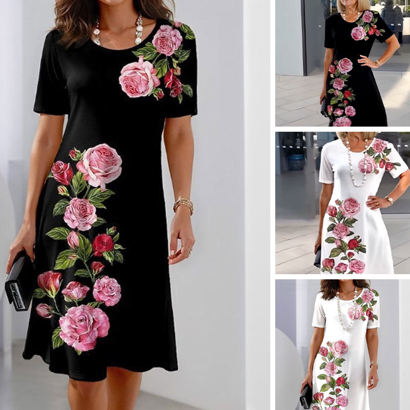 ⏳ Limited time 50% off! 💥Rose Bloom Short Sleeve Dress（The more you buy, the higher the discount）