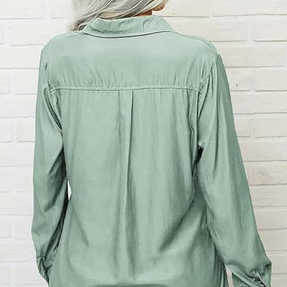 👔 LIMITED-TIME 50% OFF! 💥 Women's Solid Lapel Long Sleeve Button-Down Shirt – V-Neck, Chest Pockets, Loose Fit ✨