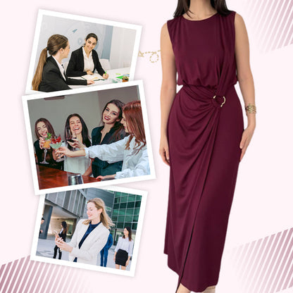 Women's Fashion Round Neck Sleeveless Waist Slimming Dresses