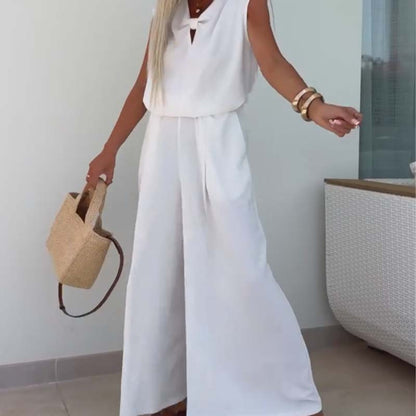 ⏳ Limited time 50% off! 💥Sleeveless V-Neck Tops & Loose Pants 2-Piece Set（The more you buy, the higher the discount）