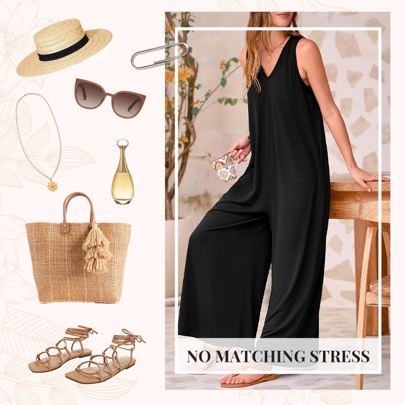 🌞Limited - Time 56% Off! 👗Summer - Ready Women's V - Neck Sleeveless Wide - Leg Jumpsuit 🌴