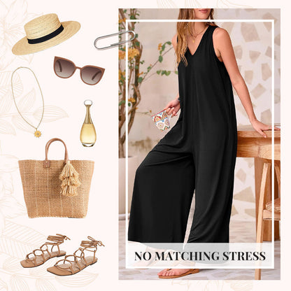 🌞Limited - Time 56% Off! 👗Summer - Ready Women's V - Neck Sleeveless Wide - Leg Jumpsuit 🌴