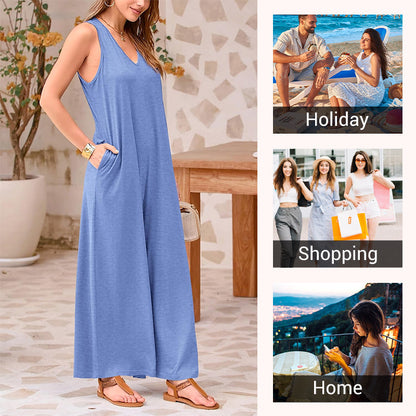🌞Limited - Time 56% Off! 👗Summer - Ready Women's V - Neck Sleeveless Wide - Leg Jumpsuit 🌴