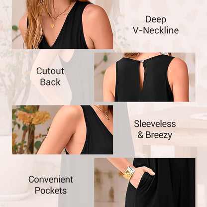 🌞Limited - Time 56% Off! 👗Summer - Ready Women's V - Neck Sleeveless Wide - Leg Jumpsuit 🌴