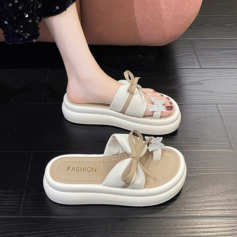Women's Fashion Bowknot Thick Bottom Slippers