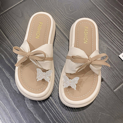 Women's Fashion Bowknot Thick Bottom Slippers