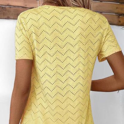Women's Casual Round Neck Short Sleeve Hollow Out T-Shirt