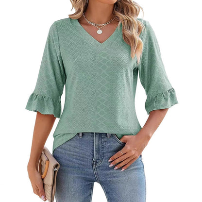 Women's Elegant Ruffle Sleeve V-Neck Tops