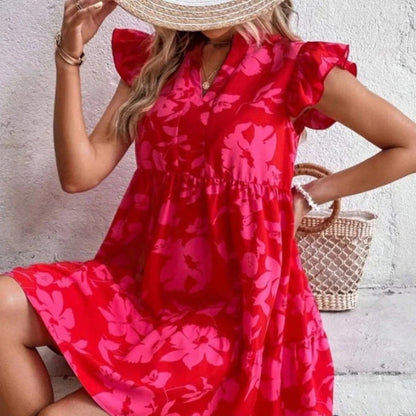 🌺Summer Hot Sale 50% OFF🔥Ruffle Sleeve V-Neck Printed Dress