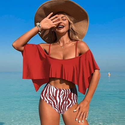 Women's Sexy Ruffle High-Waist Two-Piece Bikini Set