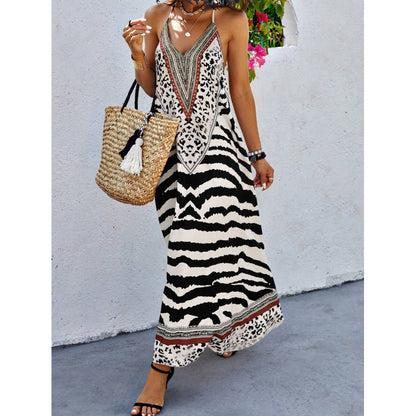 Zebra Leopard Print Slip Maxi Dress