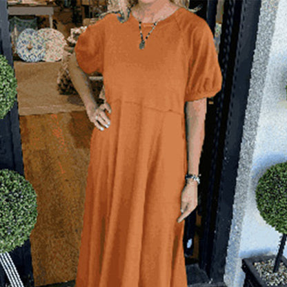 Loose-Fit Short-Sleeve Maxi Dress with Flared Hem