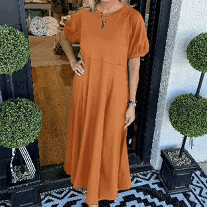 Loose-Fit Short-Sleeve Maxi Dress with Flared Hem