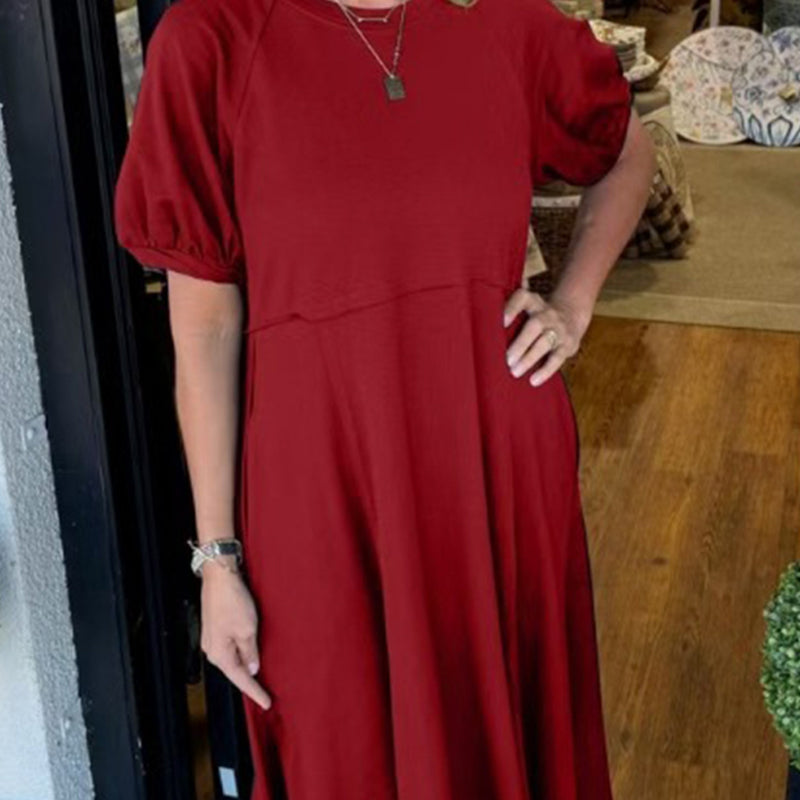 Loose-Fit Short-Sleeve Maxi Dress with Flared Hem