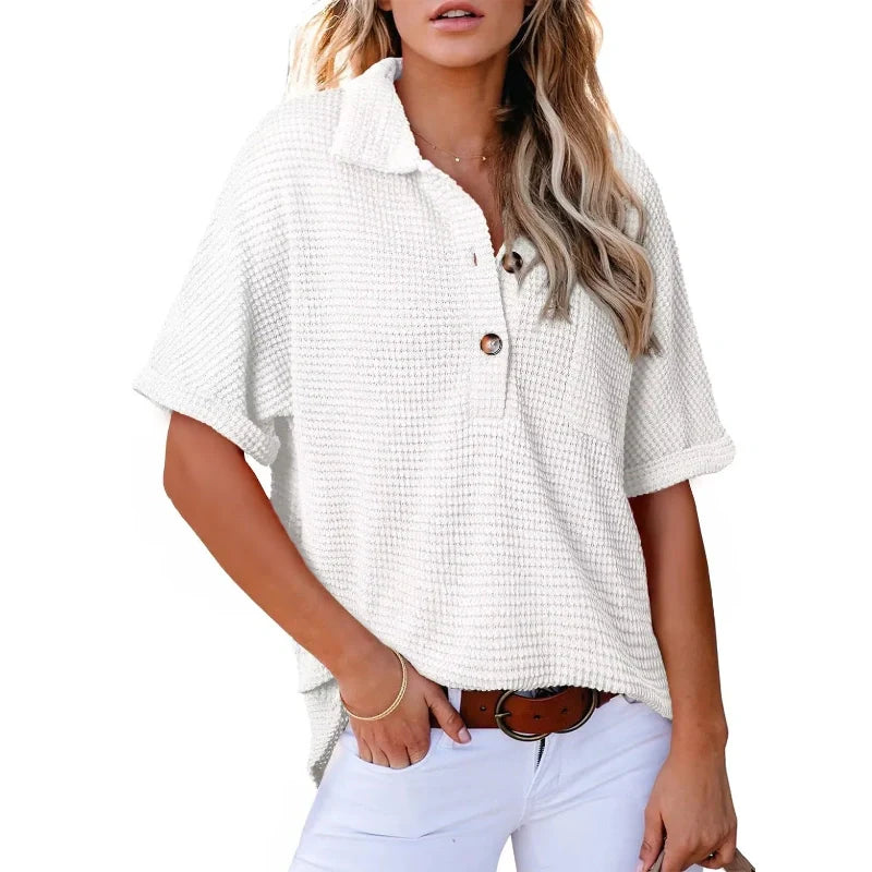 Women's Lapel Loose Short Sleeve Top