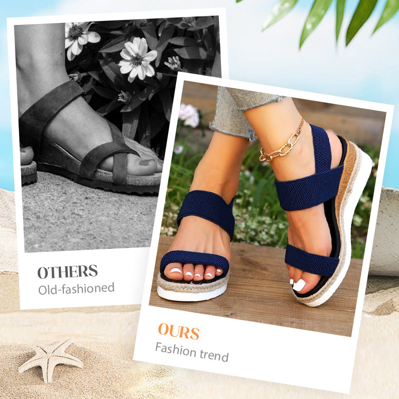 Women's Woven Elastic Strap Thick Bottom Slope Heel Sandals