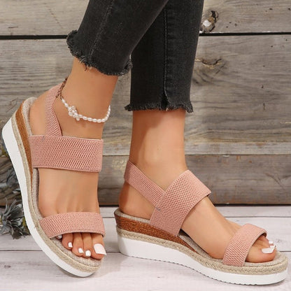 Women's Woven Elastic Strap Thick Bottom Slope Heel Sandals