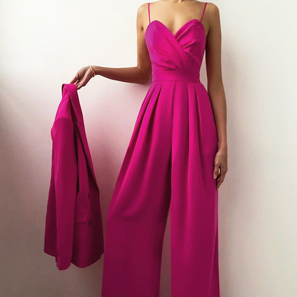 Women's Solid Color Camisole Waist-slimming Straight Jumpsuit
