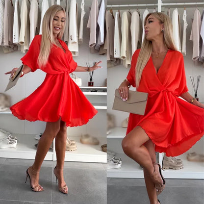 🌸Summer Sale -50% off🌸V-Neck Solid Asymmetrical Hem Dress