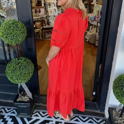 Women's Elegant V-Neck Puff Sleeve Tiered Dress