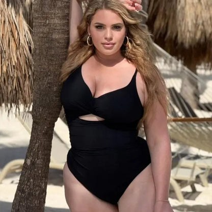 Solid Color Cutout One-Piece Swimsuit