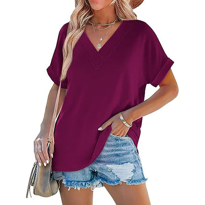 Women's V-Neck Dolman Sleeve Short-Sleeve Top