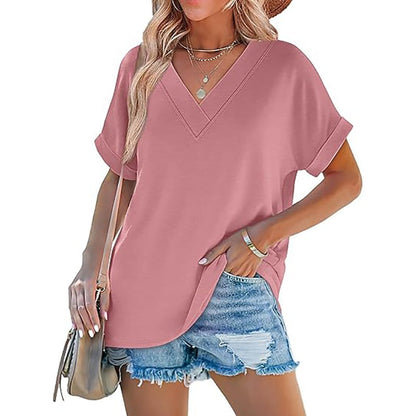 Women's V-Neck Dolman Sleeve Short-Sleeve Top