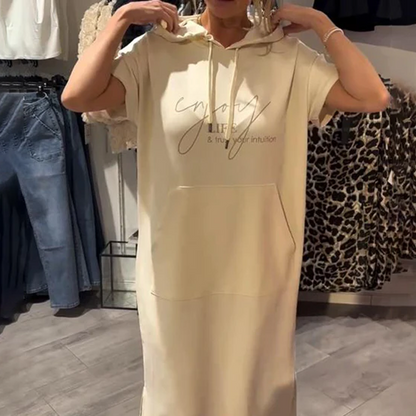 🔥Factory Direct Sales🔥Women’s Solid Short-Sleeve Hooded Long Dress