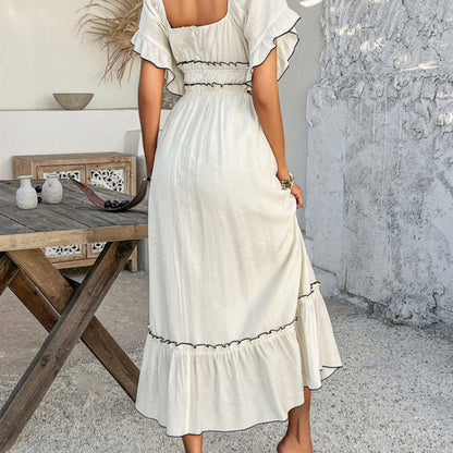 Women's Causal Puffy Short Sleeve Square Neck Dresses