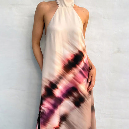 Women's Tie-Dye Halter Maxi Dress