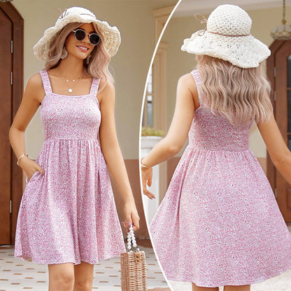 ⏰Hot Sale 49% Off💃Women's Summer Dresses Casual Square Neck Floral Sundress With Pockets