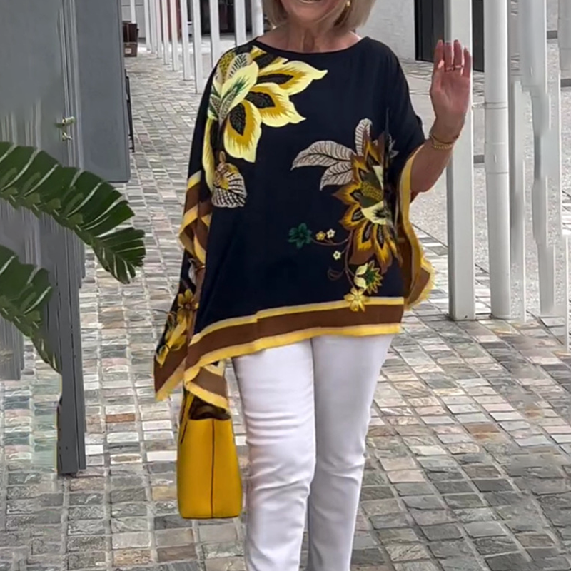 Women's Elegant Loose Printed V-Neck Tops