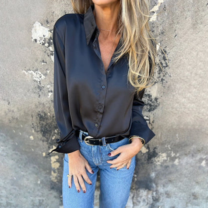 🌴Summer Specials👔Elegant Satin Long Sleeve Shirt