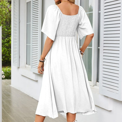 Bowknot V-Neck Pleated Long Dress