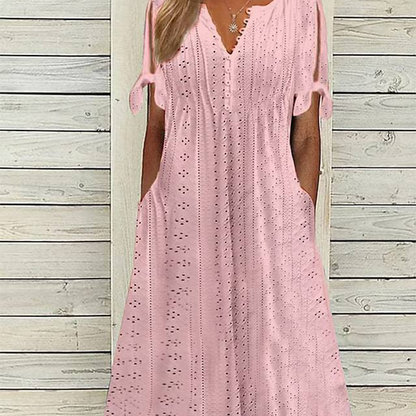 ⏰Hot Sale 49% Off💃Women's Elegant V-Neck Hollow-Out Solid Dress