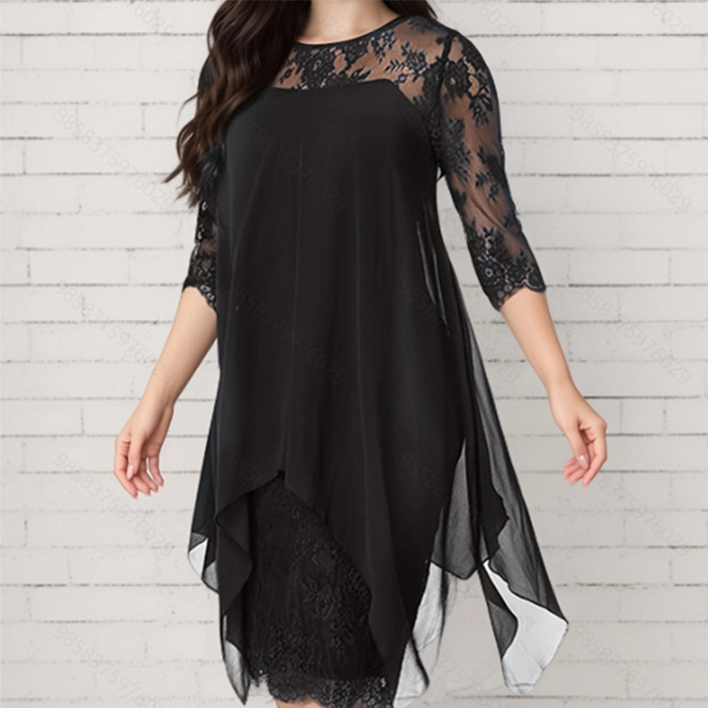 📢📢40% OFF !! ⏰Women's Elegant High-Low Hem Lace Overlay Dress🌺