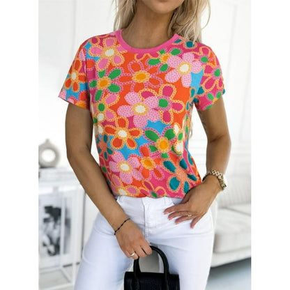 Women's Floral Print Pink T-Shirt