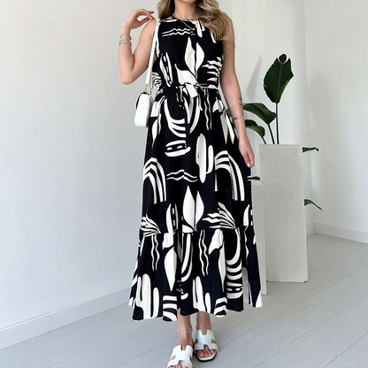 ⏰Last Day Sale 49% Off💃Women’s Sleeveless Black and White Maxi Dress