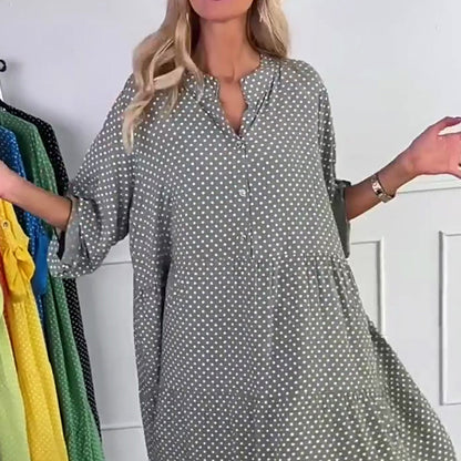 🔥Bohemian Style Latest🌟Women’s Polka Dot Button Loose Fit Dress