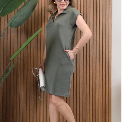 Women's Casual Solid Turn-Down Collar Slight A-Line Dress