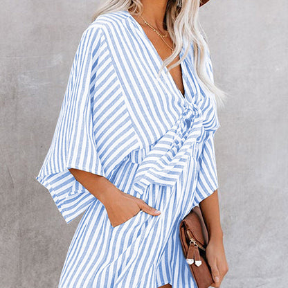 Women's Striped V-Neck Jumpsuit Shorts