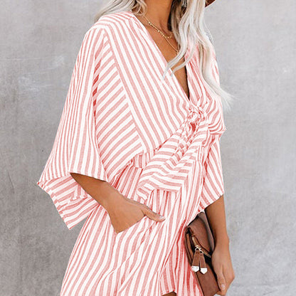 Women's Striped V-Neck Jumpsuit Shorts