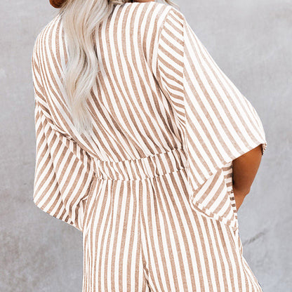 Women's Striped V-Neck Jumpsuit Shorts