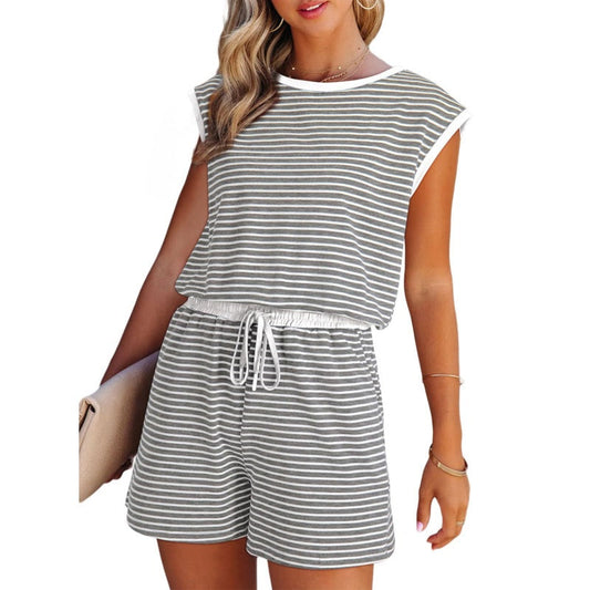 Gestreiftes Damen-Top mit langen Ärmeln Shorts 2-tlg