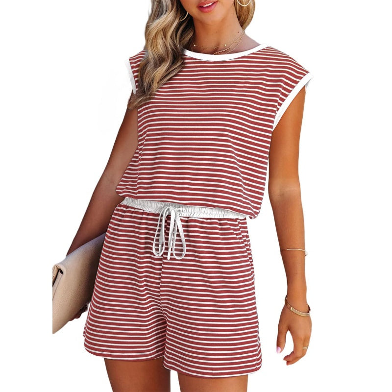 Gestreiftes Damen-Top mit langen Ärmeln Shorts 2-tlg