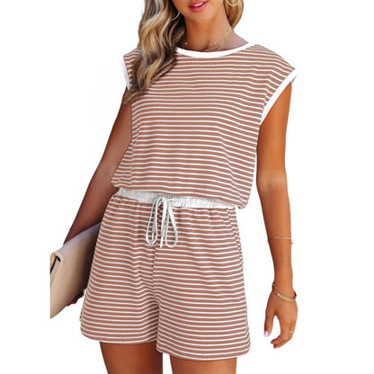 Gestreiftes Damen-Top mit langen Ärmeln Shorts 2-tlg